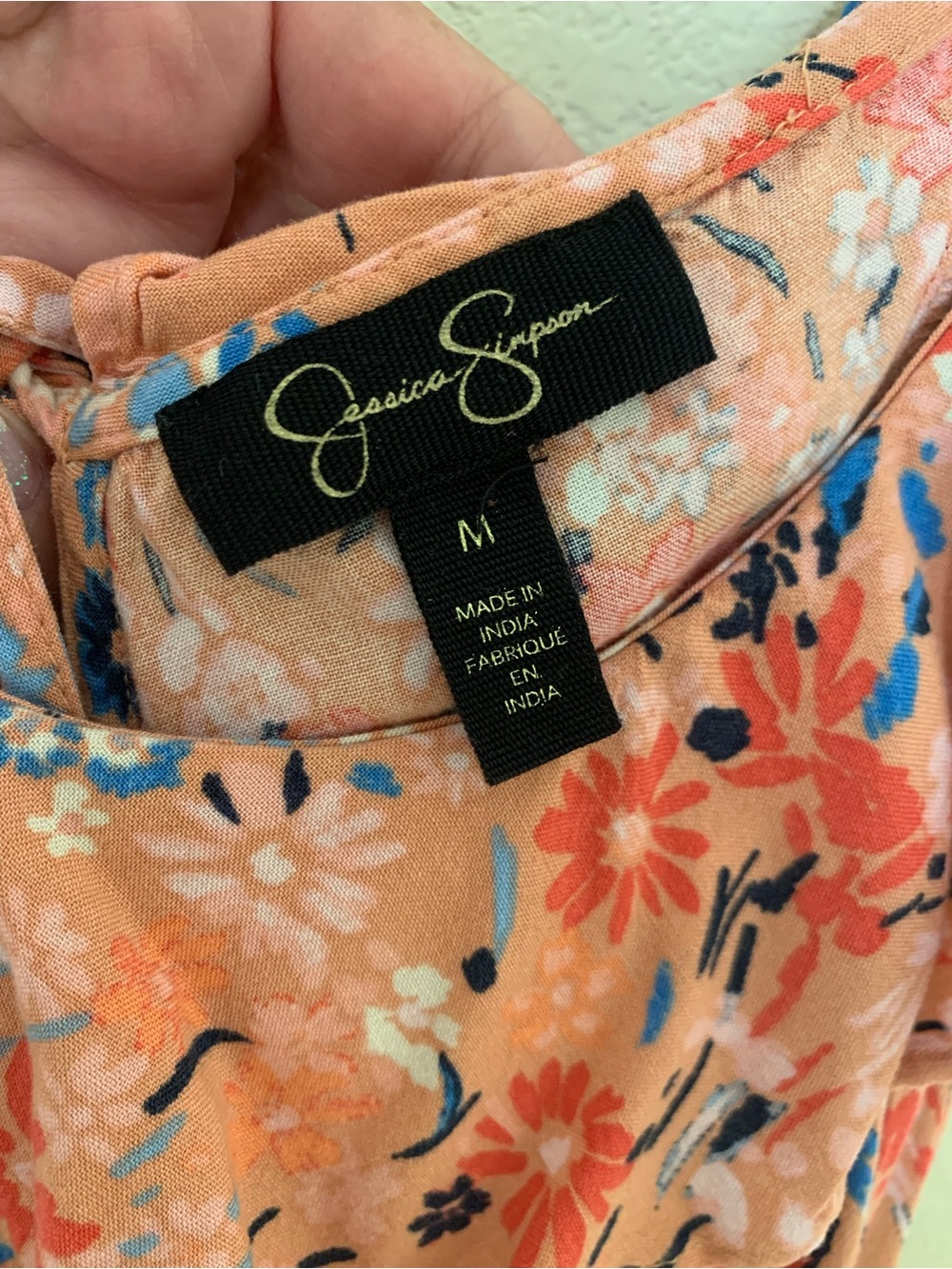 Jessica Simpson Peach Floral Maxi Dress with Blue & Coral Accents - Picture 2 of 4